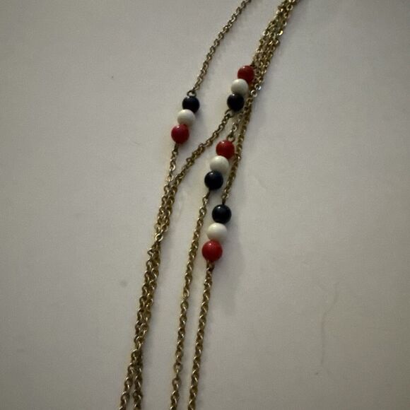 Vintage Estate Long Gold Tone Red White And Blue Chain 56 Inches Xtra Long - Picture 9 of 9